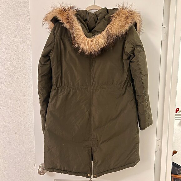 Woolrich Green Down Parka Coat with Fox Fur Lining Hood - Picture 6 of 8